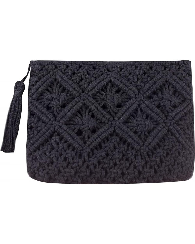 Women's Straw Clutch Purse Summer Beach Handbag Cotton Crochet Bohemian Purse Black $9.65 Clutches