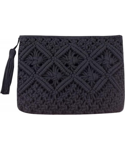 Women's Straw Clutch Purse Summer Beach Handbag Cotton Crochet Bohemian Purse Black $9.65 Clutches