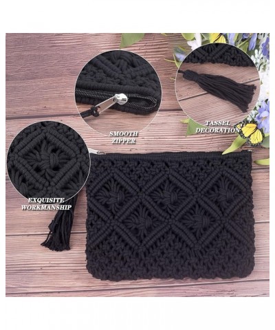 Women's Straw Clutch Purse Summer Beach Handbag Cotton Crochet Bohemian Purse Black $9.65 Clutches