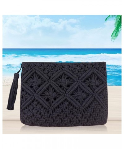 Women's Straw Clutch Purse Summer Beach Handbag Cotton Crochet Bohemian Purse Black $9.65 Clutches