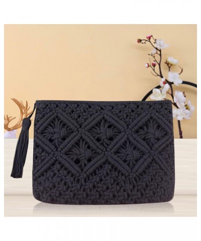 Women's Straw Clutch Purse Summer Beach Handbag Cotton Crochet Bohemian Purse Black $9.65 Clutches