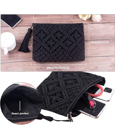 Women's Straw Clutch Purse Summer Beach Handbag Cotton Crochet Bohemian Purse Black $9.65 Clutches