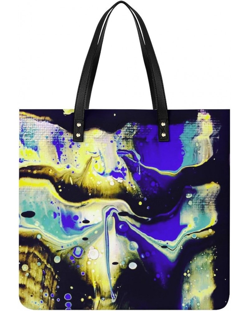 Fluid Acrylic on Canvas Women's Tote Bag PU Leather Handbag Shoulder Purse Fashion Top-Handle Bags $18.92 Totes