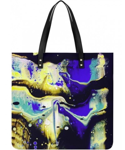 Fluid Acrylic on Canvas Women's Tote Bag PU Leather Handbag Shoulder Purse Fashion Top-Handle Bags $18.92 Totes