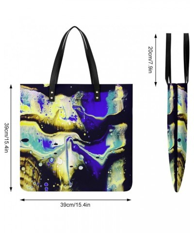 Fluid Acrylic on Canvas Women's Tote Bag PU Leather Handbag Shoulder Purse Fashion Top-Handle Bags $18.92 Totes