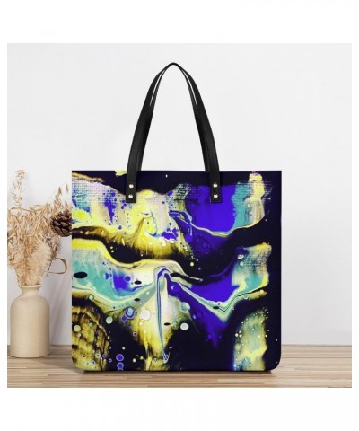 Fluid Acrylic on Canvas Women's Tote Bag PU Leather Handbag Shoulder Purse Fashion Top-Handle Bags $18.92 Totes