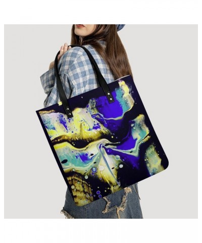 Fluid Acrylic on Canvas Women's Tote Bag PU Leather Handbag Shoulder Purse Fashion Top-Handle Bags $18.92 Totes