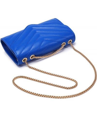 Women Small Quilted Crossbody Bags Stylish Designer Evening Bag Clutch Purses and Handbags with Chain Shoulder Strap Royal Bl...