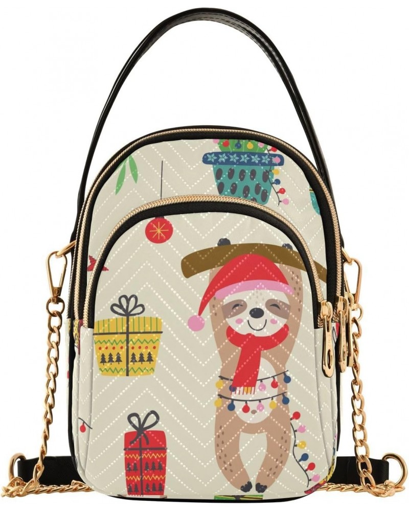 Christmas Sloth Cactus Crossbody Bag for Women Cell Phone Purse Wallet with Removable Chain Shoulder Handbag for Passport Pho...