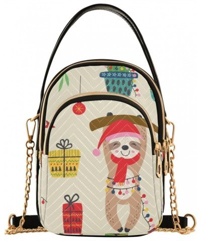 Christmas Sloth Cactus Crossbody Bag for Women Cell Phone Purse Wallet with Removable Chain Shoulder Handbag for Passport Pho...