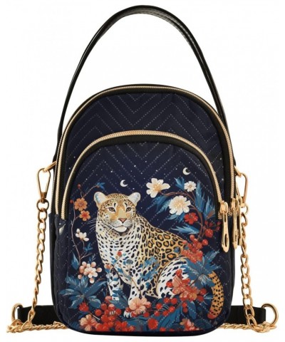 Leopard with Bouquet Women's Crossbody Handbags with Zipper, Casual Leather Cell Phone Purse Crossbody Bags for Ladies $10.40...