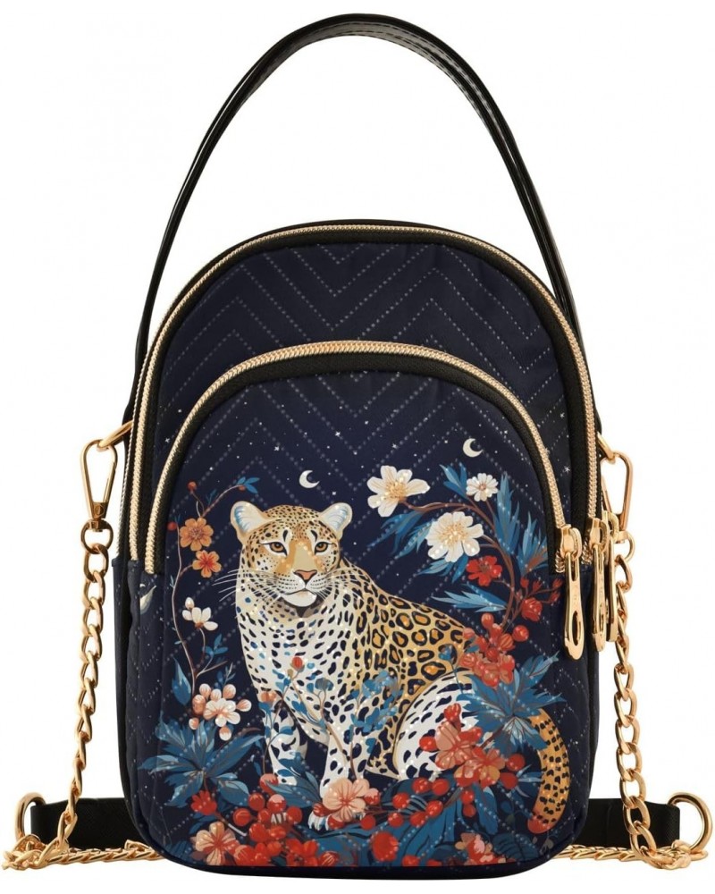 Leopard with Bouquet Women's Crossbody Handbags with Zipper, Casual Leather Cell Phone Purse Crossbody Bags for Ladies $10.40...