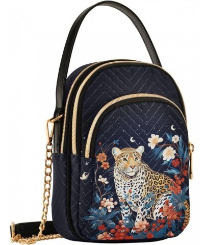 Leopard with Bouquet Women's Crossbody Handbags with Zipper, Casual Leather Cell Phone Purse Crossbody Bags for Ladies $10.40...