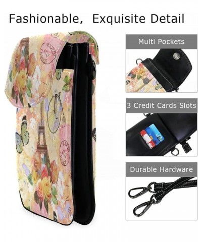 Women Lether Crossbody Bag Floral Phone Wallet with Credit Card Slots Small Shoulder Bag Flower 09 $12.00 Crossbody Bags