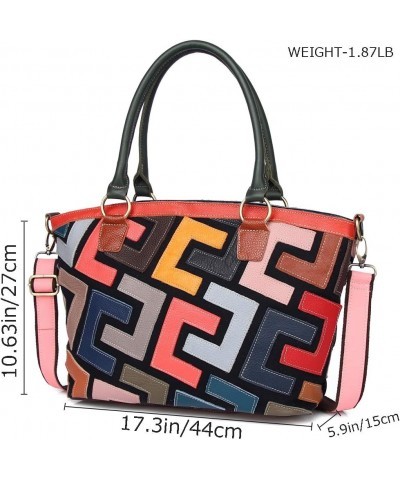 Women Multicolor Genuine Leather Tote Handbag Colorful Graffiti Crossbody Bags Multicoloured-b $57.71 Totes