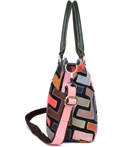 Women Multicolor Genuine Leather Tote Handbag Colorful Graffiti Crossbody Bags Multicoloured-b $57.71 Totes