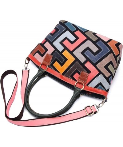 Women Multicolor Genuine Leather Tote Handbag Colorful Graffiti Crossbody Bags Multicoloured-b $57.71 Totes