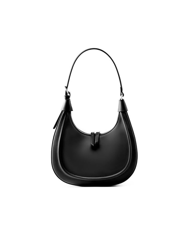 Leather Crescent Bag For Women,Trendy Women's Shoulder Handbags small purses for women Black $26.99 Shoulder Bags