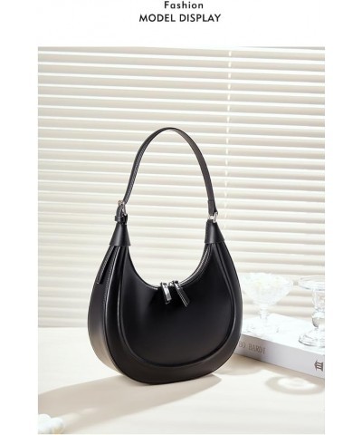 Leather Crescent Bag For Women,Trendy Women's Shoulder Handbags small purses for women Black $26.99 Shoulder Bags