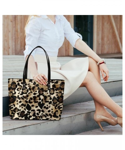 Leather Tote Bag for Women Fashion Shoulder Bag Purses and Handbags Large Capacity Satchel Bags for Work Travel Animal Leopar...