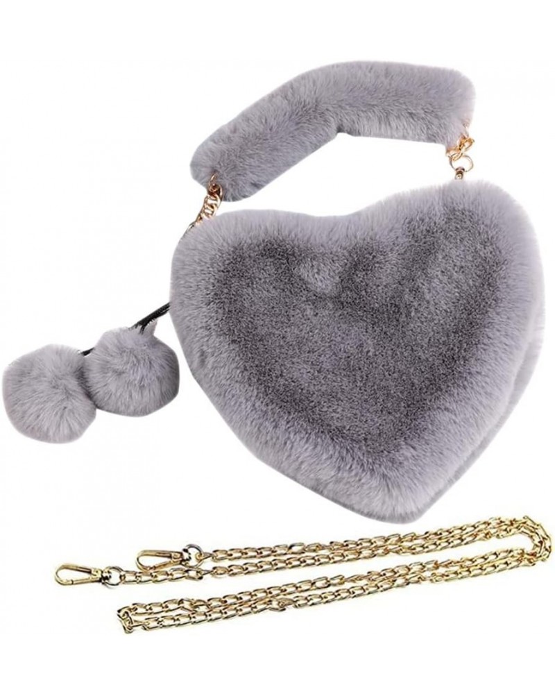 Plush Purse for Girls Fuzzy Clutch Faux Fur Handbag Women Soft Plush Shoulder Bag Heart Shaped Purple 6 Gray $15.82 Totes