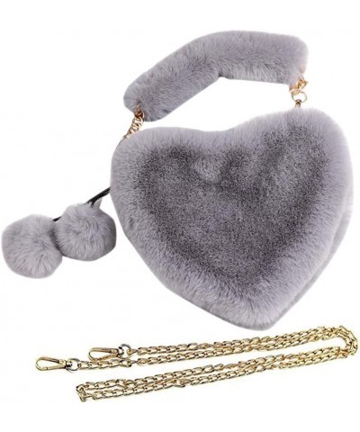 Plush Purse for Girls Fuzzy Clutch Faux Fur Handbag Women Soft Plush Shoulder Bag Heart Shaped Purple 6 Gray $15.82 Totes