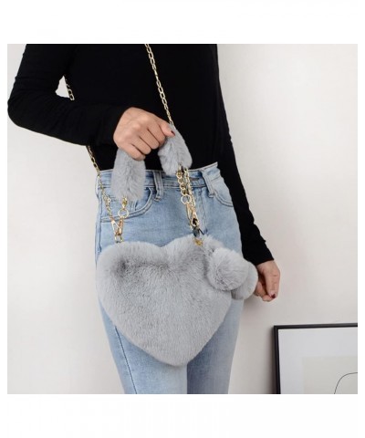 Plush Purse for Girls Fuzzy Clutch Faux Fur Handbag Women Soft Plush Shoulder Bag Heart Shaped Purple 6 Gray $15.82 Totes