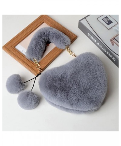 Plush Purse for Girls Fuzzy Clutch Faux Fur Handbag Women Soft Plush Shoulder Bag Heart Shaped Purple 6 Gray $15.82 Totes