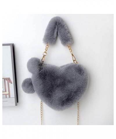 Plush Purse for Girls Fuzzy Clutch Faux Fur Handbag Women Soft Plush Shoulder Bag Heart Shaped Purple 6 Gray $15.82 Totes