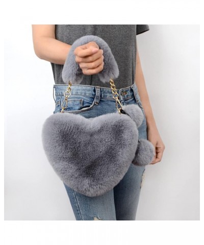 Plush Purse for Girls Fuzzy Clutch Faux Fur Handbag Women Soft Plush Shoulder Bag Heart Shaped Purple 6 Gray $15.82 Totes