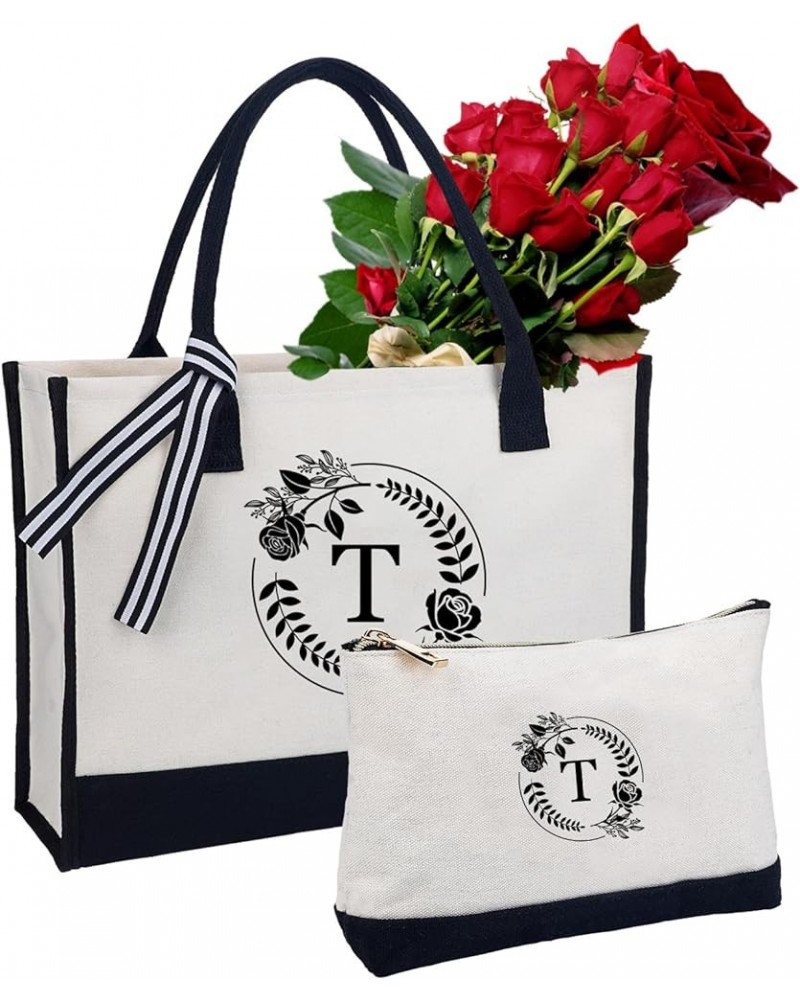 Monogrammed Tote Bags for Women -Gift for Women Personalized Initial Canvas Tote Bag & Makeup bag is a Great Gift for Mom T $...