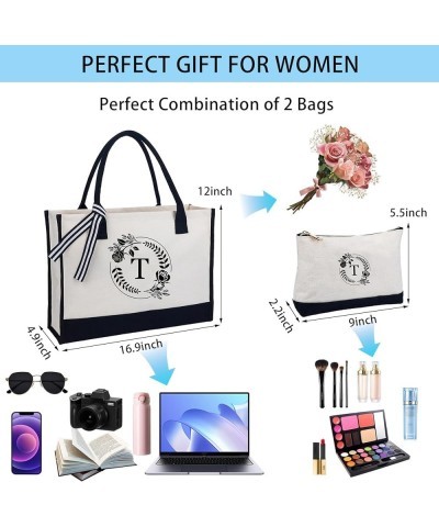 Monogrammed Tote Bags for Women -Gift for Women Personalized Initial Canvas Tote Bag & Makeup bag is a Great Gift for Mom T $...