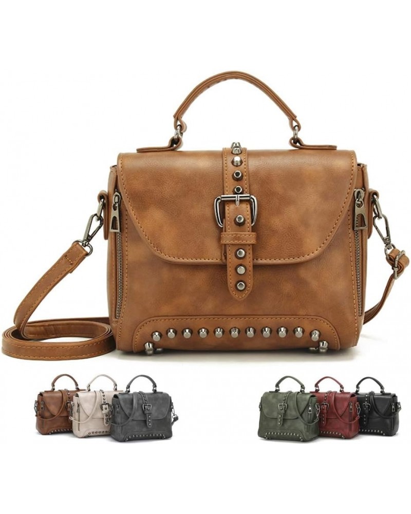 LYANYAN® Women Vintage Rivet Saddle Shoulder Bag Crossbody Bag Sling Bag Satchel (brown) Brown $32.78 Totes