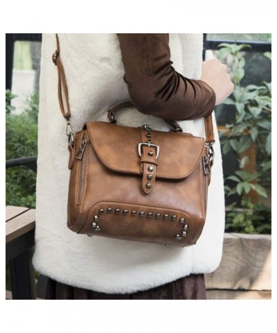 LYANYAN® Women Vintage Rivet Saddle Shoulder Bag Crossbody Bag Sling Bag Satchel (brown) Brown $32.78 Totes