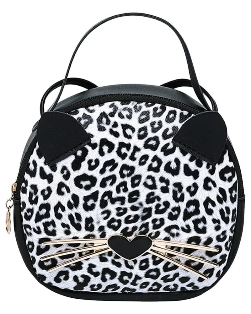 Mini Leopard Shoulder Bag Crossbody Bag Handbag Cute Cat Tote Round Coin Purse for Kids Women Teens Girls Black and White $9....