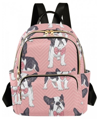 Mini Backpack for Women, French Bulldog with Pink Bow Tie Travel Backpack Purse for Ladies, Small Bookbag Daypack Shoulder Ba...