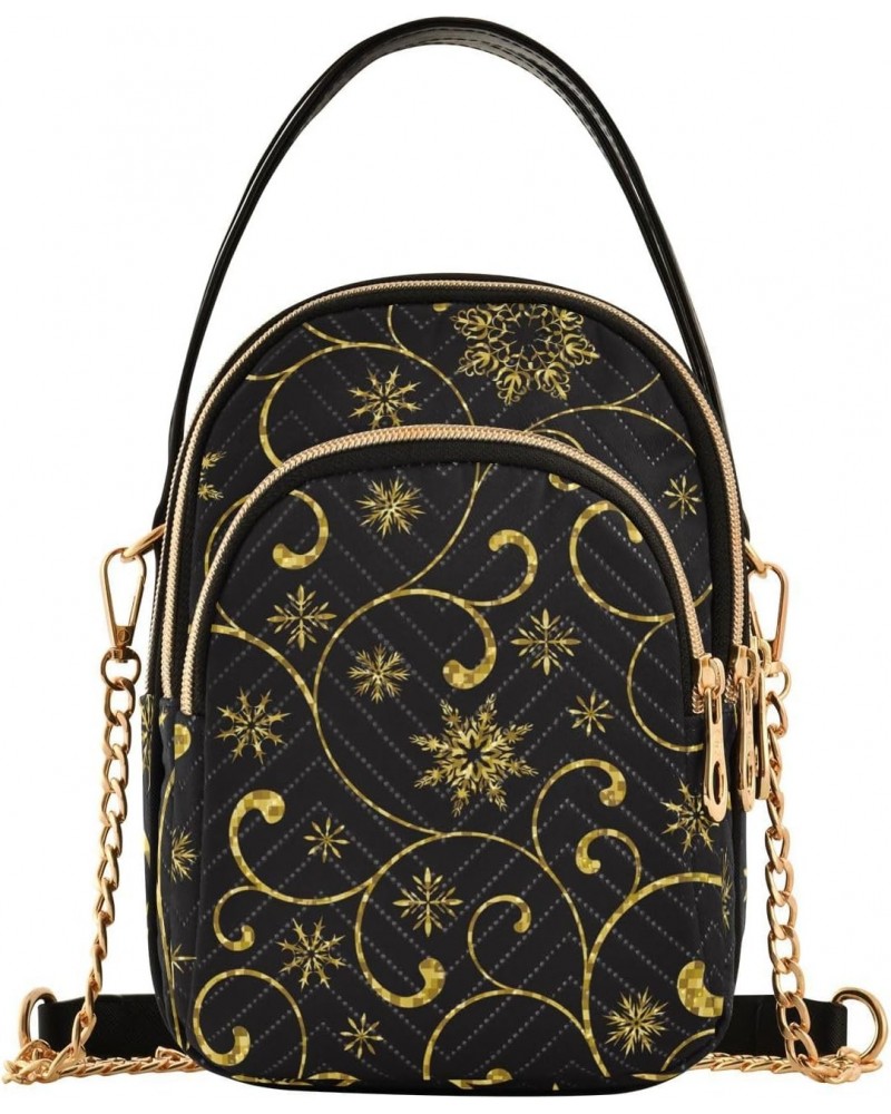 Christmas Luxury Gold Swirl Snowflakes Small Crossbody Bag Quilted Handbags for Women Chain Shoulder Bag $14.55 Crossbody Bags