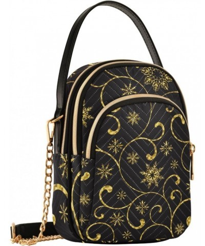 Christmas Luxury Gold Swirl Snowflakes Small Crossbody Bag Quilted Handbags for Women Chain Shoulder Bag $14.55 Crossbody Bags