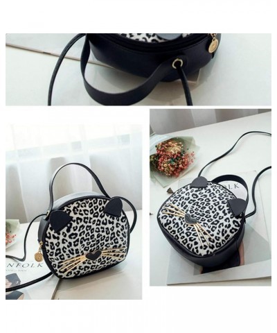 Mini Leopard Shoulder Bag Crossbody Bag Handbag Cute Cat Tote Round Coin Purse for Kids Women Teens Girls Black and White $9....