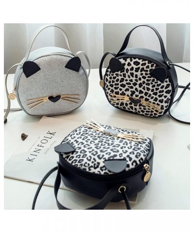 Mini Leopard Shoulder Bag Crossbody Bag Handbag Cute Cat Tote Round Coin Purse for Kids Women Teens Girls Black and White $9....