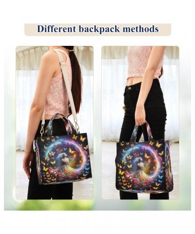 Women Surrounded Colorful Butterflies Tote Bag Trendy Corduroy Bag Crossbody Bag with Zipper and Magnetic Clasp $13.86 Totes