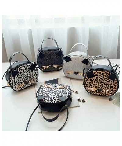 Mini Leopard Shoulder Bag Crossbody Bag Handbag Cute Cat Tote Round Coin Purse for Kids Women Teens Girls Black and White $9....