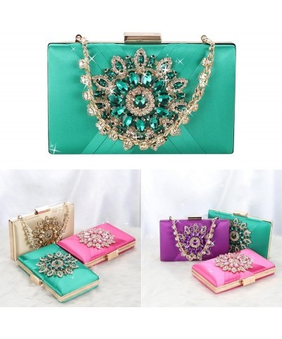 Glittering Lady Purse Wedding Clutch Handbag for Women Girl Shoulder Bag Sunflower Rhinestone Bag with Chain Evening Bag Gree...