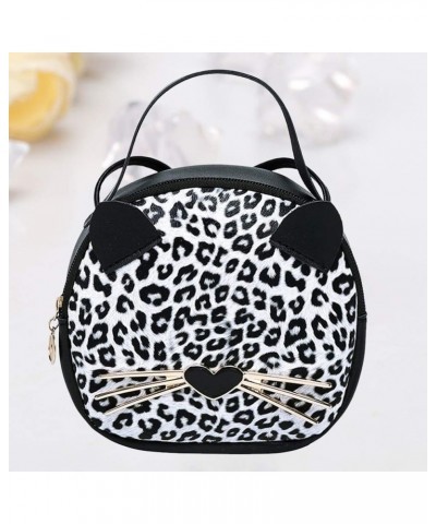 Mini Leopard Shoulder Bag Crossbody Bag Handbag Cute Cat Tote Round Coin Purse for Kids Women Teens Girls Black and White $9....