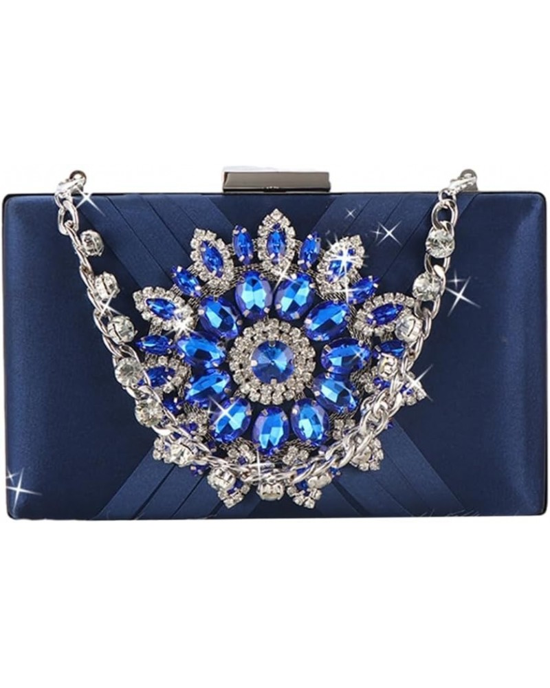 Glittering Lady Purse Wedding Clutch Handbag for Women Girl Shoulder Bag Sunflower Rhinestone Bag with Chain Evening Bag Blue...