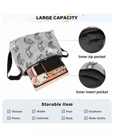 Hobo Handbag for Women Men Cute Cartoon Raccoons Fashion Casual Shoulder Bag Purse Leather Crossbody Bags Big Capacity Messen...