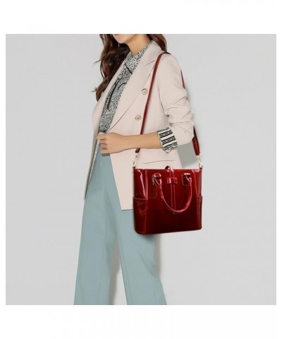 3PCS Set Shoulder Handbag for Women Patent Leather Top-handle Purse Glossy Shopper Work Crossbody Satchel Red $26.08 Shoulder...