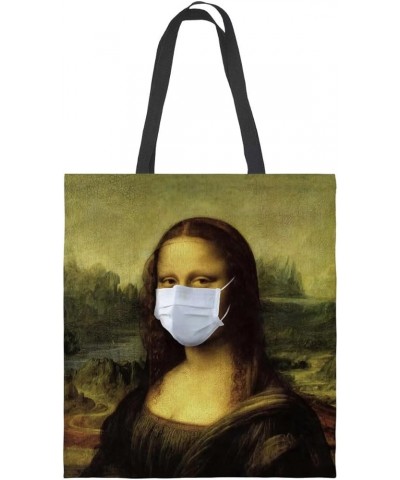 World Famous Painting Tote Canvas Bag with Wearing Mask Sail Bag Printing Handbag Environmental Protection Bag Mona Lisa $8.7...