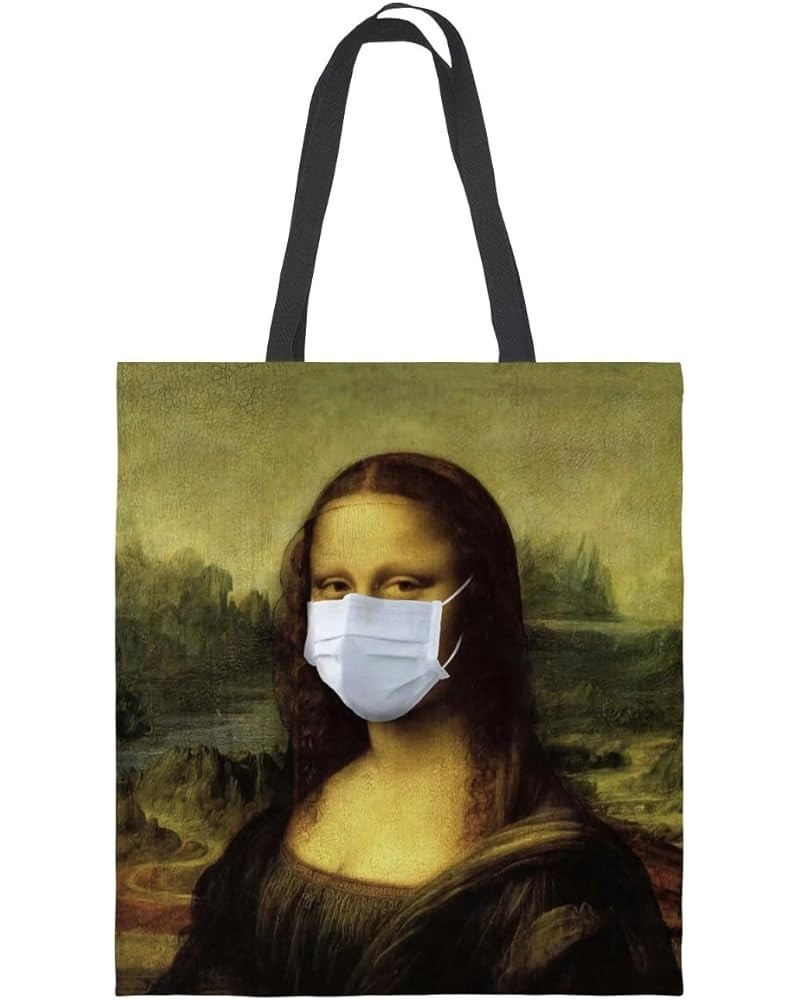 World Famous Painting Tote Canvas Bag with Wearing Mask Sail Bag Printing Handbag Environmental Protection Bag Mona Lisa $8.7...