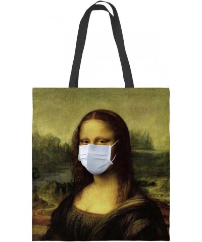 World Famous Painting Tote Canvas Bag with Wearing Mask Sail Bag Printing Handbag Environmental Protection Bag Mona Lisa $8.7...